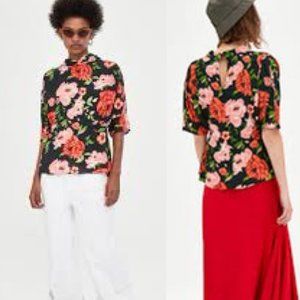 Zara floral peplum keyhole blouse